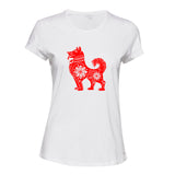 Chinese Red Silhouette Lucky Fortune Wealth Dog Ladies Women T Shirt Tee Top