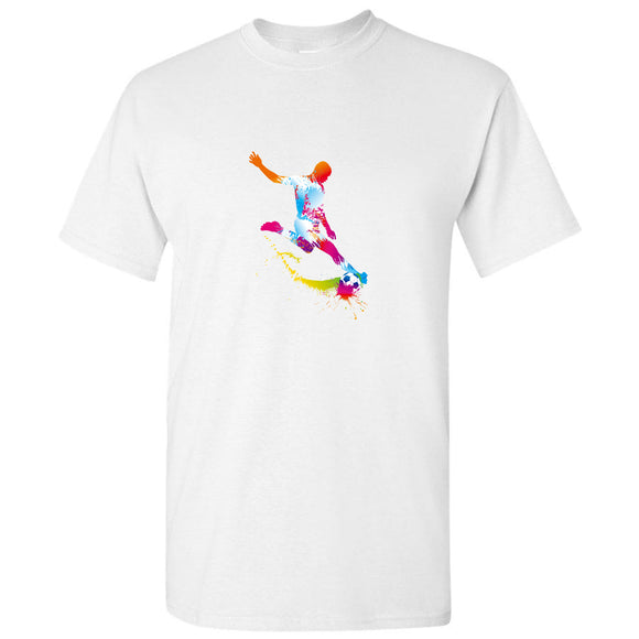 Football Soccer Striker Colourful Art Print White Men T Shirt Tee Top
