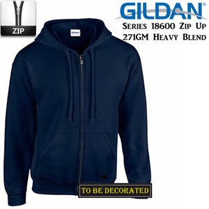 Gildan Navy Blue Zip Up Hoodie Heavy Blend Hooded Sweatshirt Sweater