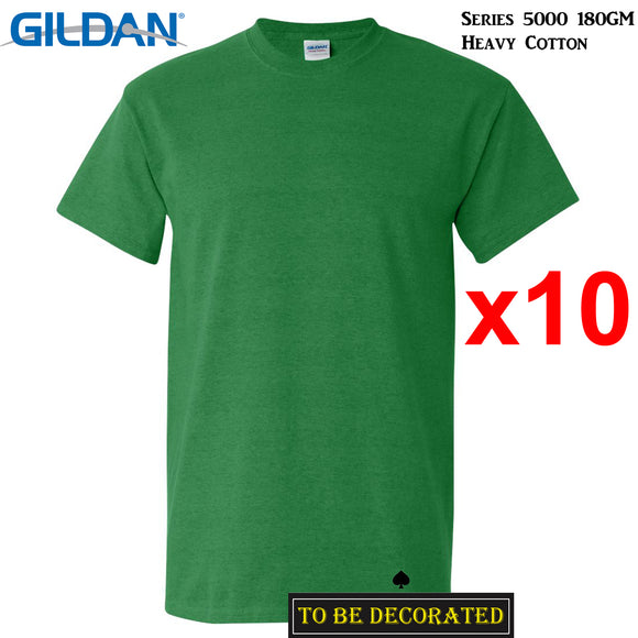 10 Packs Gildan T-SHIRT Basic Tee S - 5XL Small Big Men Heavy Cotton (Antique Irish)
