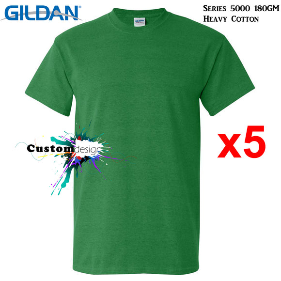 5 Packs Gildan T-SHIRT Blank Plain Basic Men Heavy Cotton (Antique Irish)
