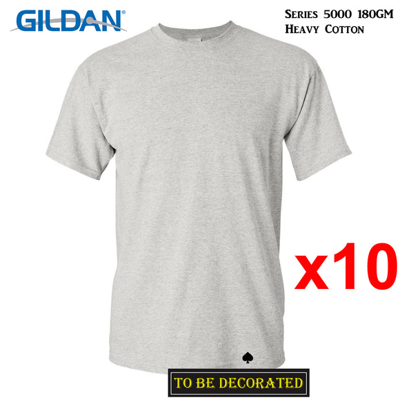 10 Packs Gildan T-SHIRT Basic Tee S - 5XL Small Big Men Heavy Cotton (Ash Grey)