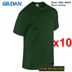 10 Packs Gildan T-SHIRT Basic Tee S - 5XL Small Big Men Heavy Cotton (Forest Green)