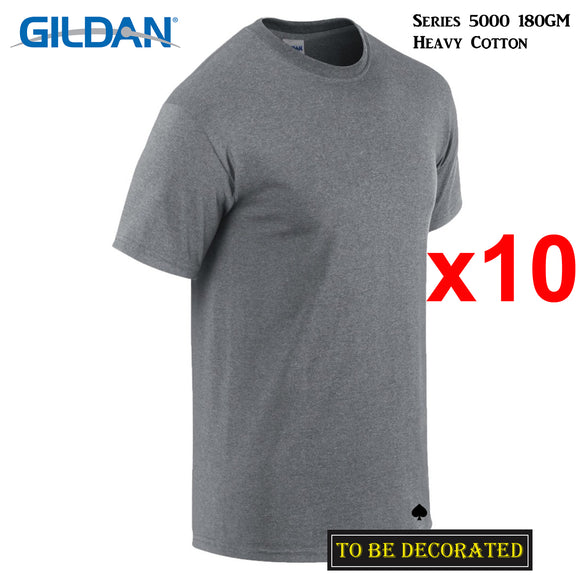 10 Packs Gildan T-SHIRT Basic Tee S - 5XL Small Big Men Heavy Cotton (Graphite Heather)