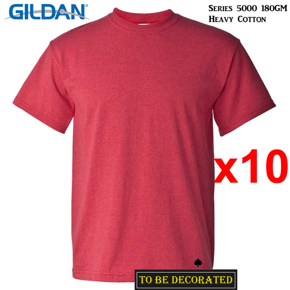10 Packs Gildan T-SHIRT Basic Tee S - 5XL Small Big Men Heavy Cotton ( Heather Red)