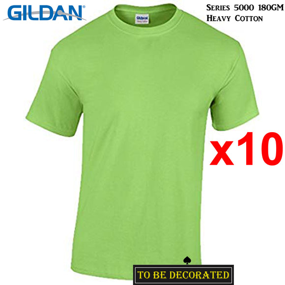 10 Packs Gildan T-SHIRT Basic Tee S - 5XL Small Big Men Heavy Cotton (Lime)