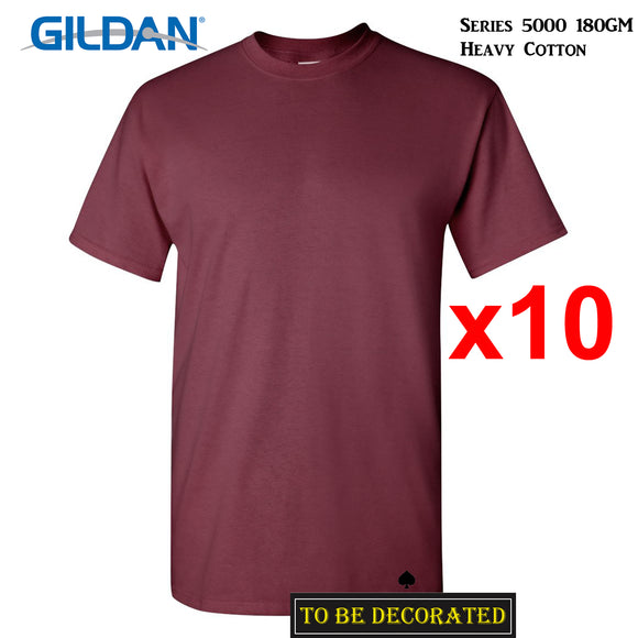 10 Packs Gildan T-SHIRT Basic Tee S - 5XL Small Big Men Heavy Cotton (Maroon)