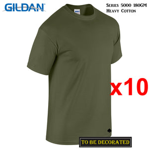 10 Packs Gildan T-SHIRT Basic Tee S - 5XL Small Big Men Heavy Cotton (Military Green)