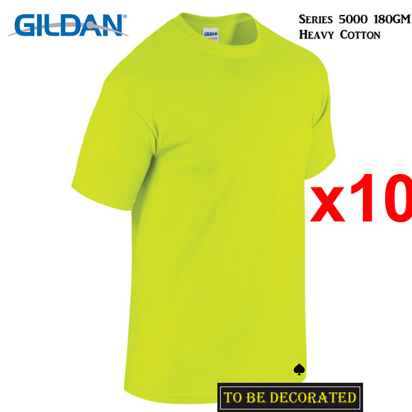 10 Packs Gildan T-SHIRT Basic Tee S - 5XL Small Big Men Heavy Cotton (Safety Green)