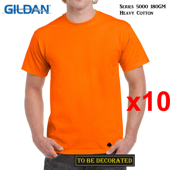 10 Packs Gildan T-SHIRT Basic Tee S - 5XL Small Big Men Heavy Cotton (Safety Orange)
