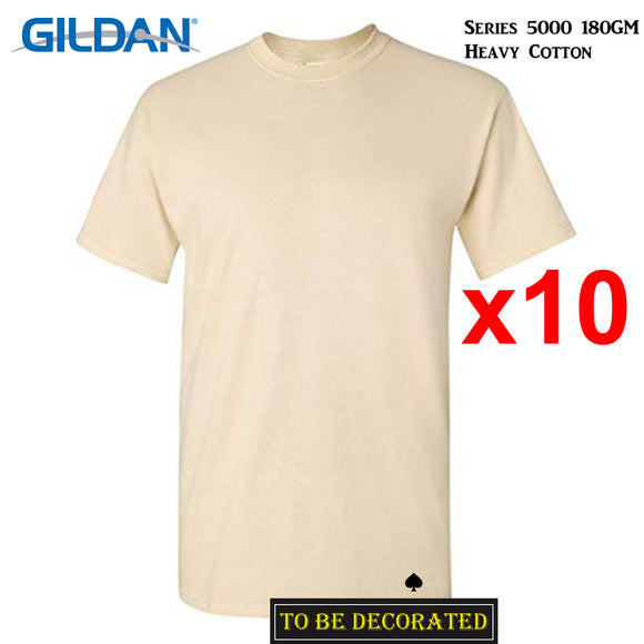 10 Packs Gildan T-SHIRT Basic Tee S - 5XL Small Big Men Heavy Cotton (Sand)