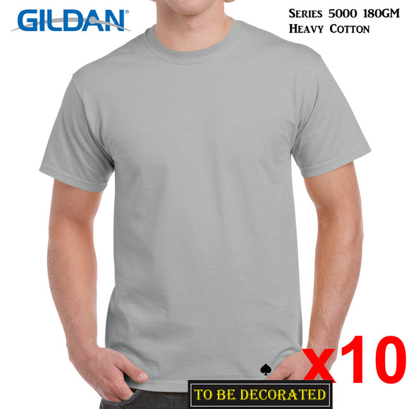 10 Packs Gildan T-SHIRT Basic Tee S - 5XL Small Big Men Heavy Cotton (Ice Grey)
