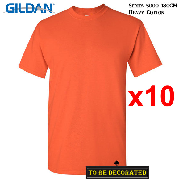 10 Packs Gildan T-SHIRT Basic Tee S - 5XL Small Big Men Heavy Cotton (Orange)