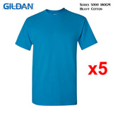 5 Packs Gildan T-SHIRT Blank Plain Basic Tee Men Heavy Cotton (Antique Sapphire)