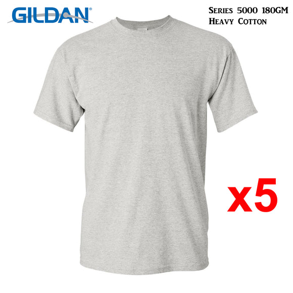 5 Packs Gildan T-SHIRT Blank Plain Basic Tee Men Heavy Cotton (Ash Grey)