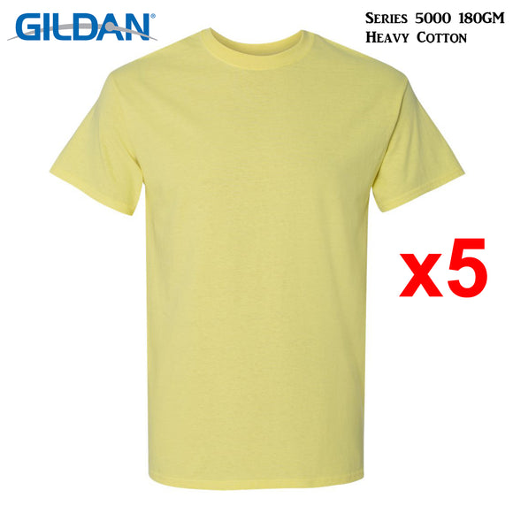 5 Packs Gildan T-SHIRT Blank Plain Basic Tee Men Heavy Cotton (Corn Silk)