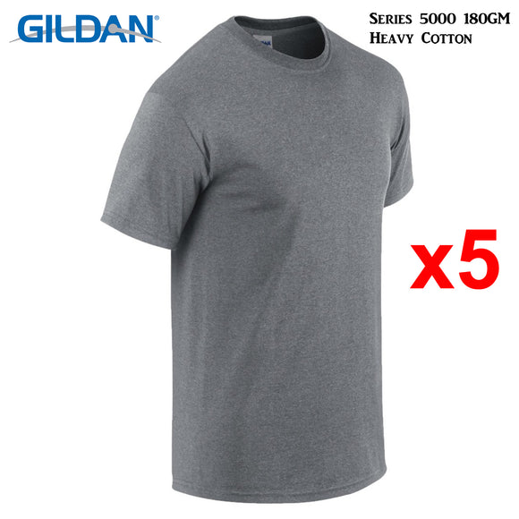 5 Packs Gildan T-SHIRT Blank Plain Basic Tee Men Heavy Cotton (Graphite Heather)