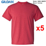5 Packs Gildan T-SHIRT Blank Plain Basic Tee Men Heavy Cotton ( Heather Red)
