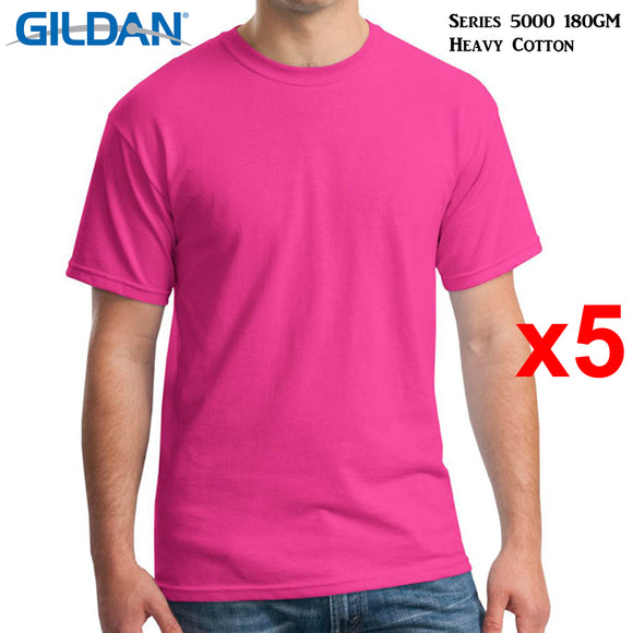 5 Packs Gildan T-SHIRT Blank Plain Basic Tee Men Heavy Cotton (Heliconia)