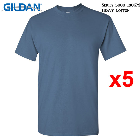 5 Packs Gildan T-SHIRT Blank Plain Basic Tee Men Heavy Cotton (Indigo Blue)