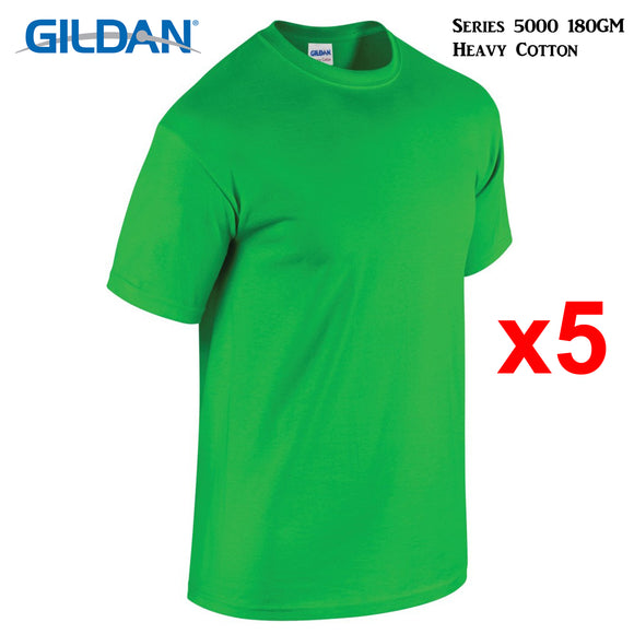 5 Packs Gildan T-SHIRT Blank Plain Basic Tee Men Heavy Cotton (Irish Green)