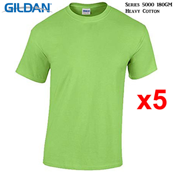 5 Packs Gildan T-SHIRT Blank Plain Basic Tee Men Heavy Cotton (Lime)