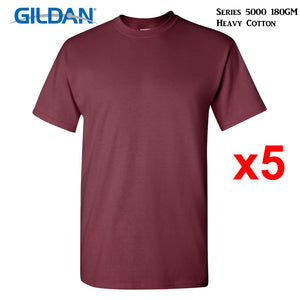 5 Packs Gildan T-SHIRT Blank Plain Basic Tee Men Heavy Cotton (Maroon)