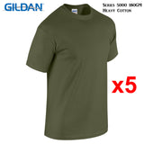 5 Packs Gildan T-SHIRT Blank Plain Basic Tee Big Men Heavy Cotton (Military Green)