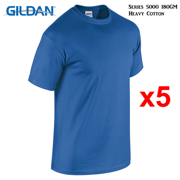 5 Packs Gildan T-SHIRT Blank Plain Basic Tee Men Heavy Cotton (Royal)