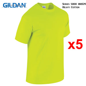 5 Packs Gildan T-SHIRT Blank Plain Basic Tee Men Heavy Cotton (Safety Green)