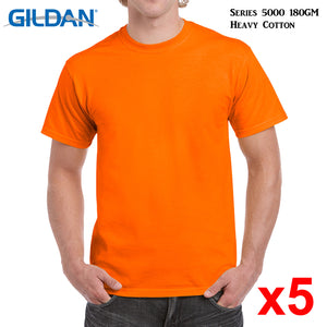 5 Packs Gildan T-SHIRT Blank Plain Basic Tee Men Heavy Cotton (Safety Orange)