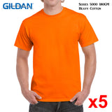5 Packs Gildan T-SHIRT Blank Plain Basic Tee Men Heavy Cotton (Safety Orange)