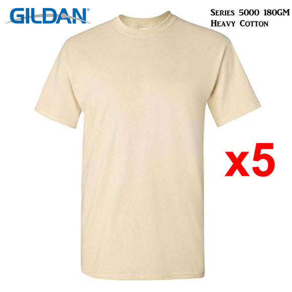 5 Packs Gildan T-SHIRT Blank Plain Basic Tee Heavy Cotton (Sand)
