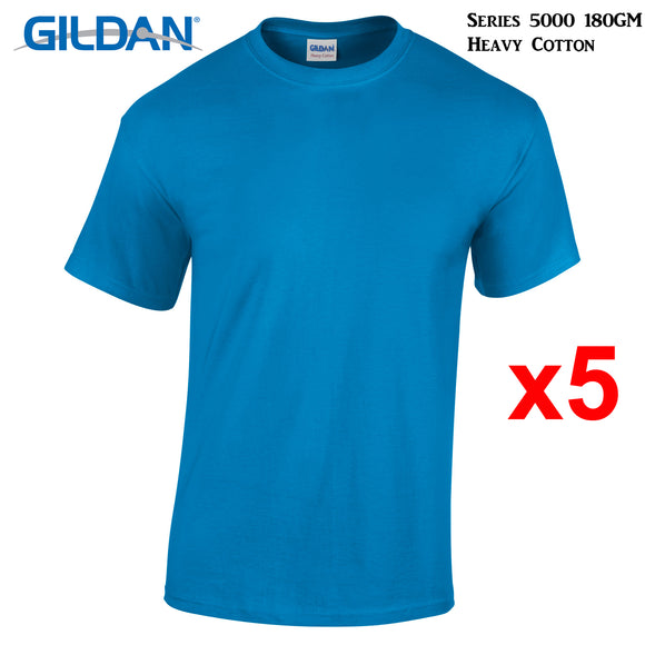 5 Packs Gildan T-SHIRT Blank Plain Basic Tee Men Heavy Cotton (Sapphire)