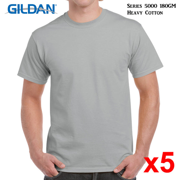 5 Packs Gildan T-SHIRT Blank Plain Basic Tee Men Heavy Cotton (Ice Grey)
