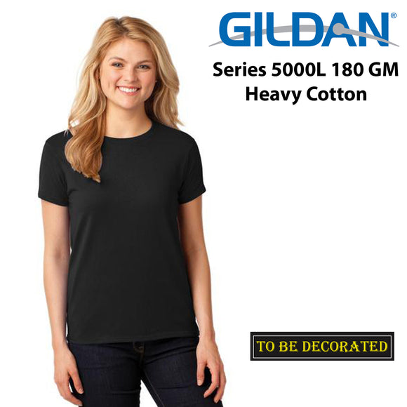 Gildan Female Ladies Womens Heavy Cotton Basic Black T-Shirt Tee Tops