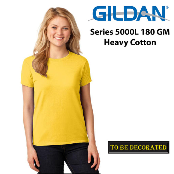 Gildan Female Ladies Womens Heavy Cotton Basic Daisy Yellow T-Shirt Tee Tops