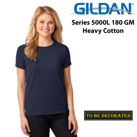 Gildan Female Ladies Womens Heavy Cotton Basic Navy Blue T-Shirt Tee Tops