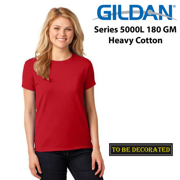 Gildan Female Ladies Womens Heavy Cotton Basic Red T-Shirt Tee Tops