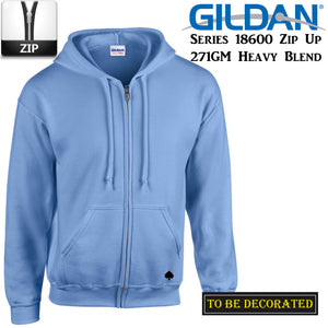 Gildan Carolina Blue Zip Up Hoodie Hooded Sweatshirt Sweater Fleece