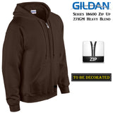 Gildan Dark Chocolate Zip Up Hoodie Hooded Sweatshirt Sweater Fleece