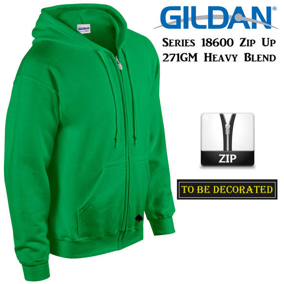 Gildan Irish Green Zip Up Hoodie Hooded Sweatshirt Sweater Fleece