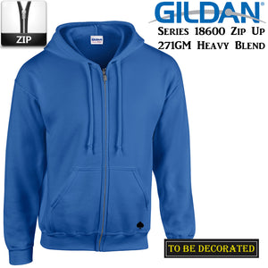 Gildan Royal Blue Zip Up Hoodie Hooded Sweatshirt Sweater Fleece