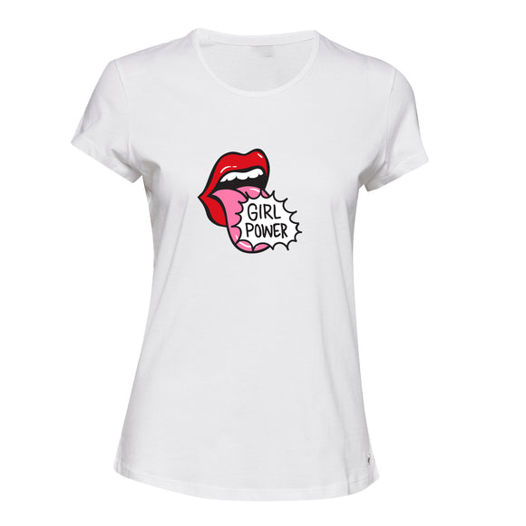 Girl Power Mouth Tongue Sign Pop Art White Female Ladies Women T Shirt Tee Top