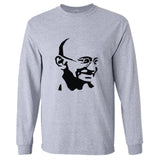 Mahatma Gandhi Hindi Indian Hero Men Long Sleeve T-Shirt Grey Basic Tee Top