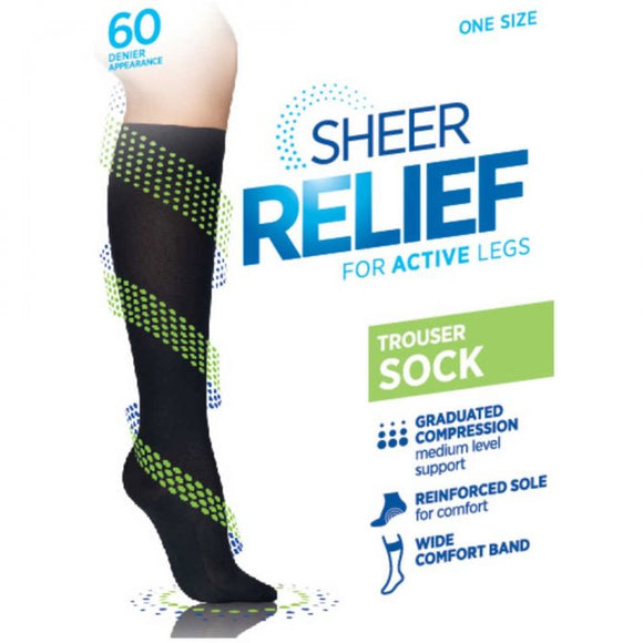 Sheer Relief Women Knee High Trouser Sock Stockings For Active Legs H33087 60 Denier