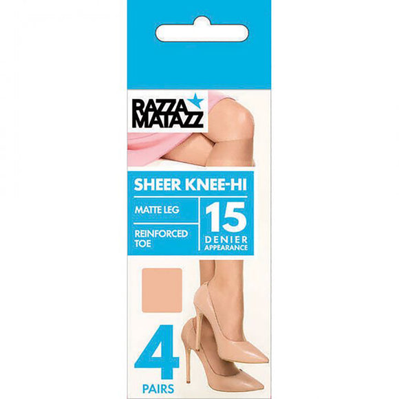 Razzamatazz 4 Pairs Sheer Knee-Hi 15 Denier Beige Pantyhose Stockings H80042 Natural Matte Leg Socks