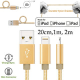 20cm 1m 2m Braided Cable for Apple iPhone 5 6 7 8 X XS Max Xr PLUS 11 12 13 14 Pro Max Mini SE iPad Air Pro Lightning Fast Data Sync Charger Charging Nylon Cord