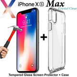 Apple iPhone Xs MAX clear case cover and 9H Tempered Glass front screen protector