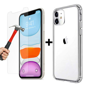 Apple iPhone 11 PRO MAX clear case cover and 9H Tempered Glass front screen protector